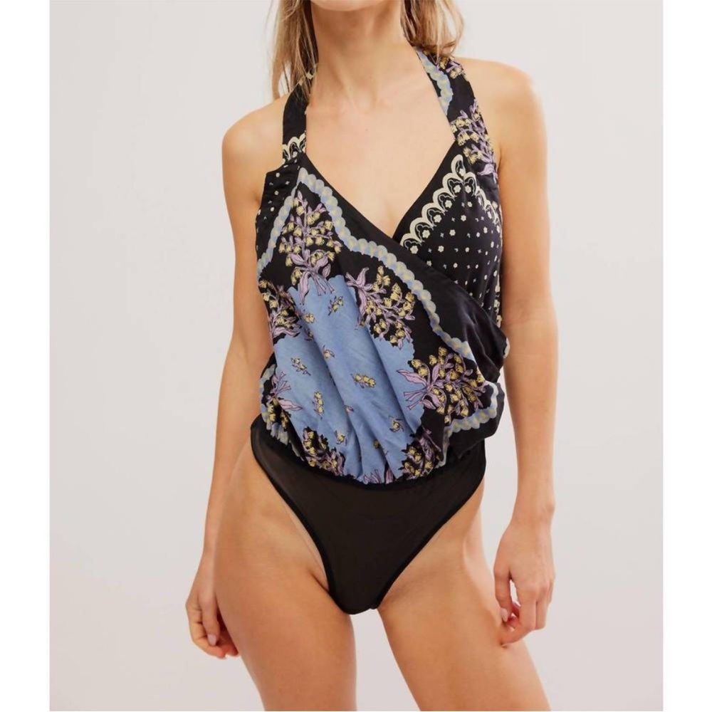 NEW FREE PEOPLE sweet thing bodysuit in granite combo
